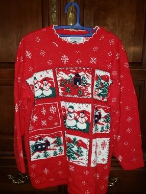 Red Holiday Snowman Knit Sweater